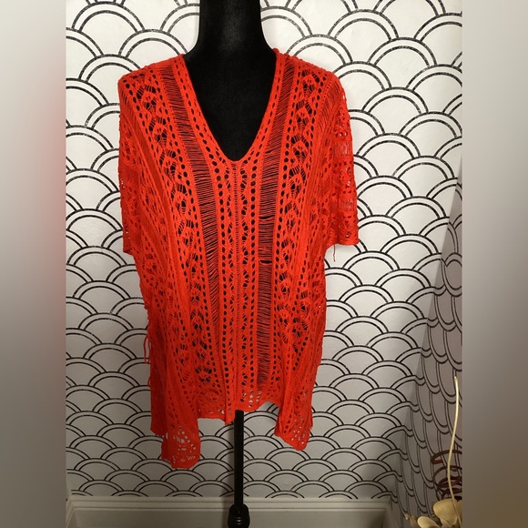 None Tops - Vibrant Orange Crochet Swim Cover-Up – One Size